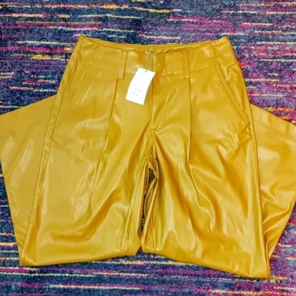 NWT A New Day Faux Leather Midrise 90s Chino Style Pant Tan Dusty Fig